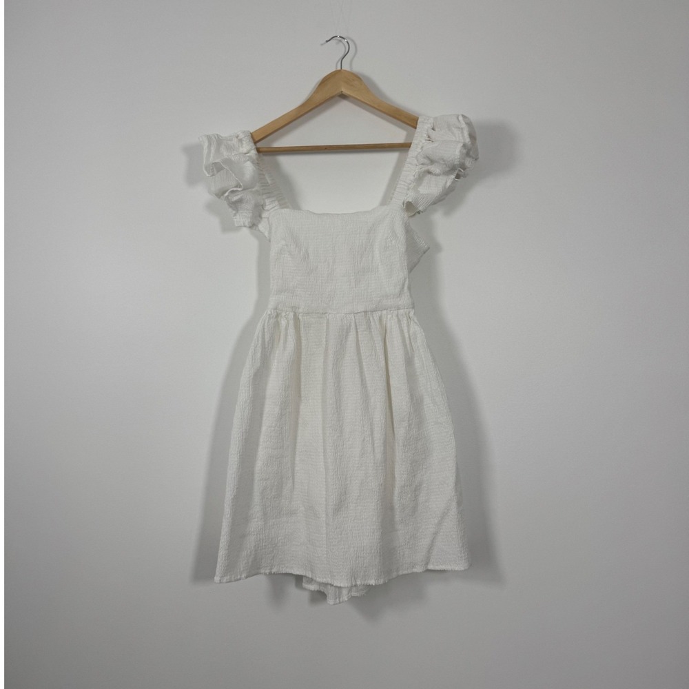 miami White Ruffled Sleeve Mini Dress